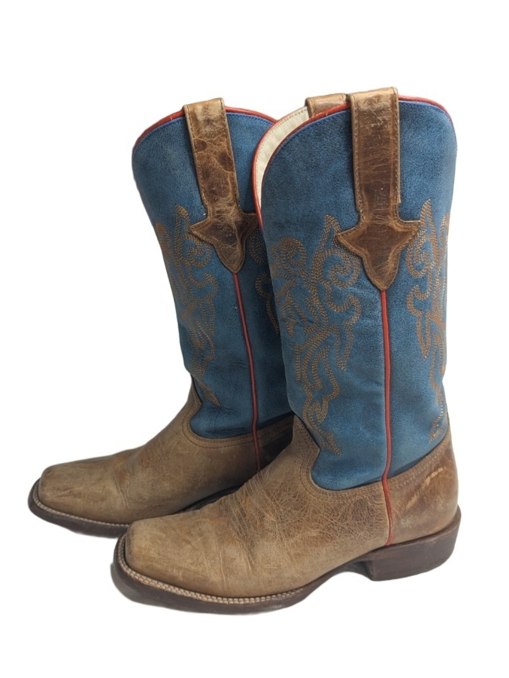 J.B. Dillon Women's Square Toe Leather Western Boots Brown Blue Flame Size 7.5